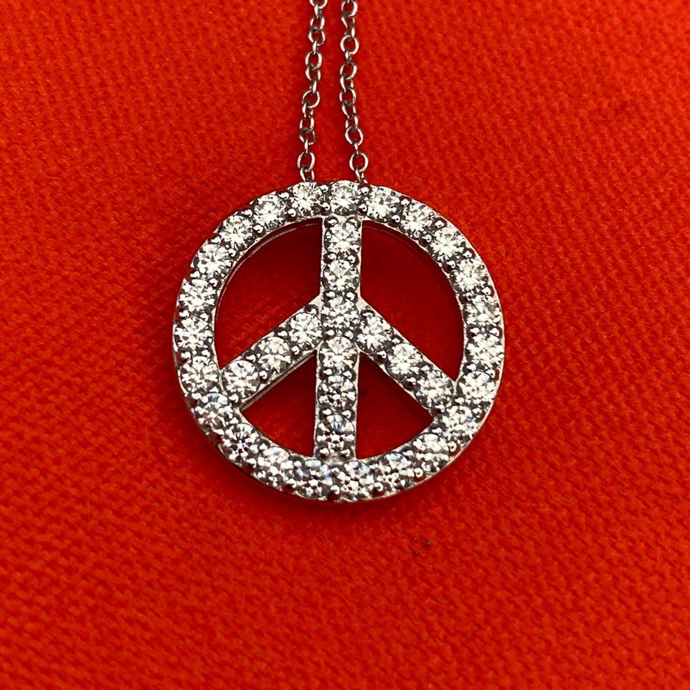 LOVELY sterling silver Peace sign pendant cubic zirconium